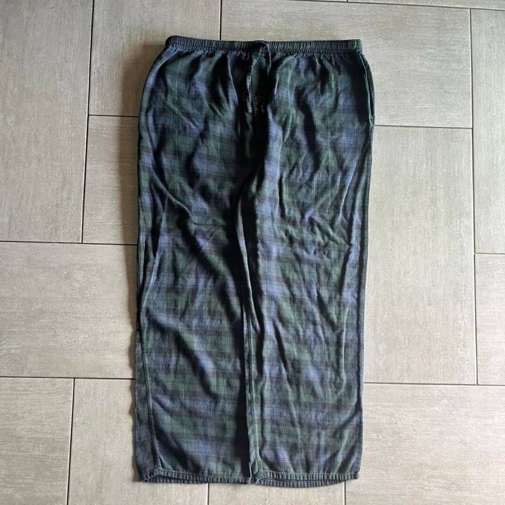 Route 66 Mens Green Blue Plaid Pajama Pants Elastic Waist Size